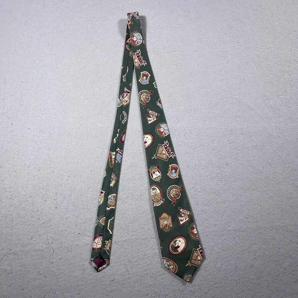 VTG Surrey Tie Men Green Golf Club Print Necktie‎ Medallion Cotton USA 58